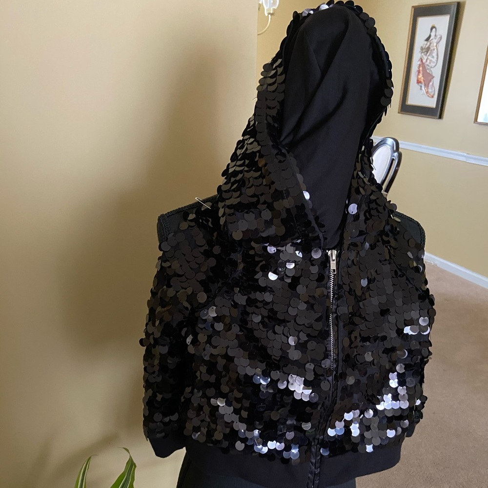 Black sequin cropped zip up jacket